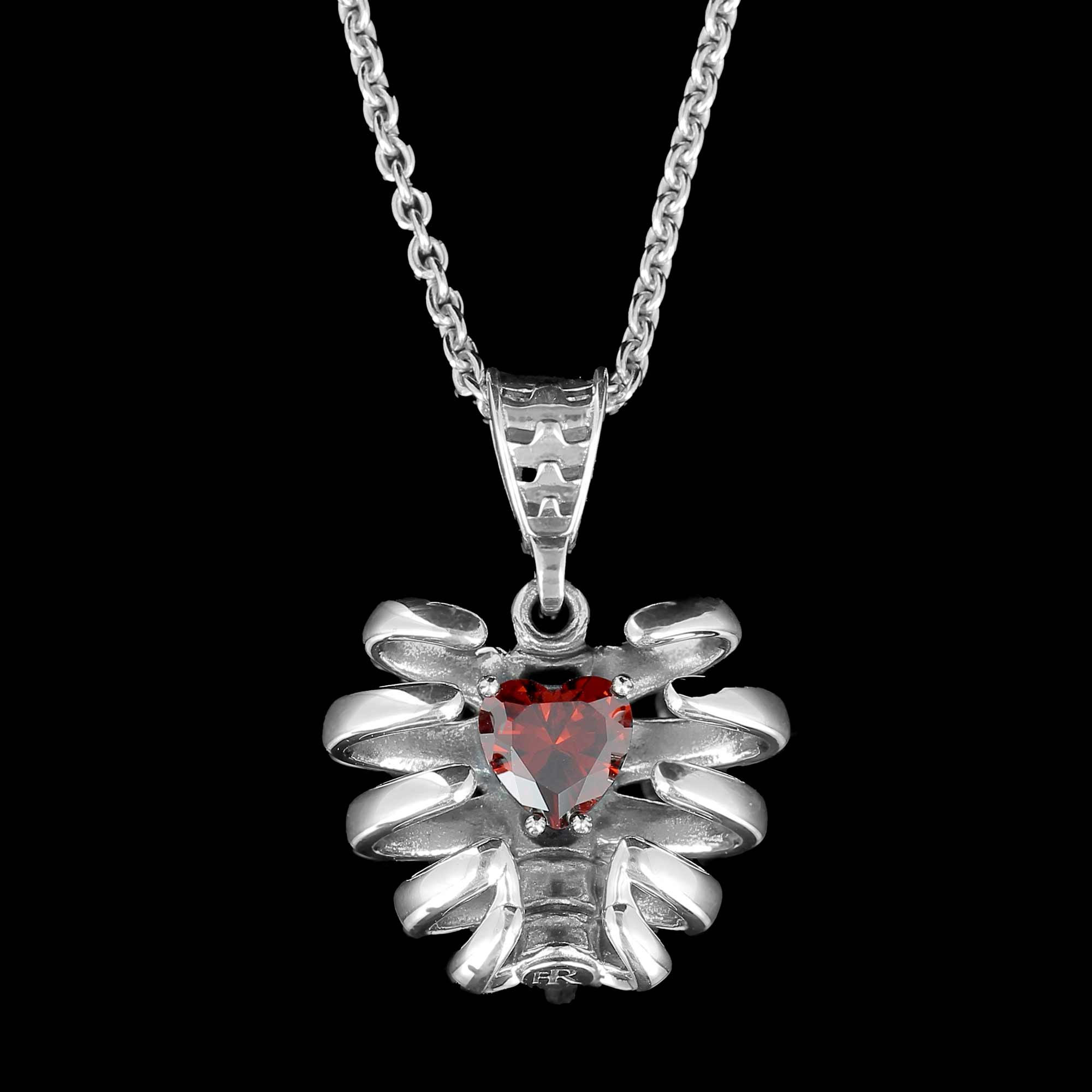 Pendant only - Open Heart | 925 silver and red zirconium