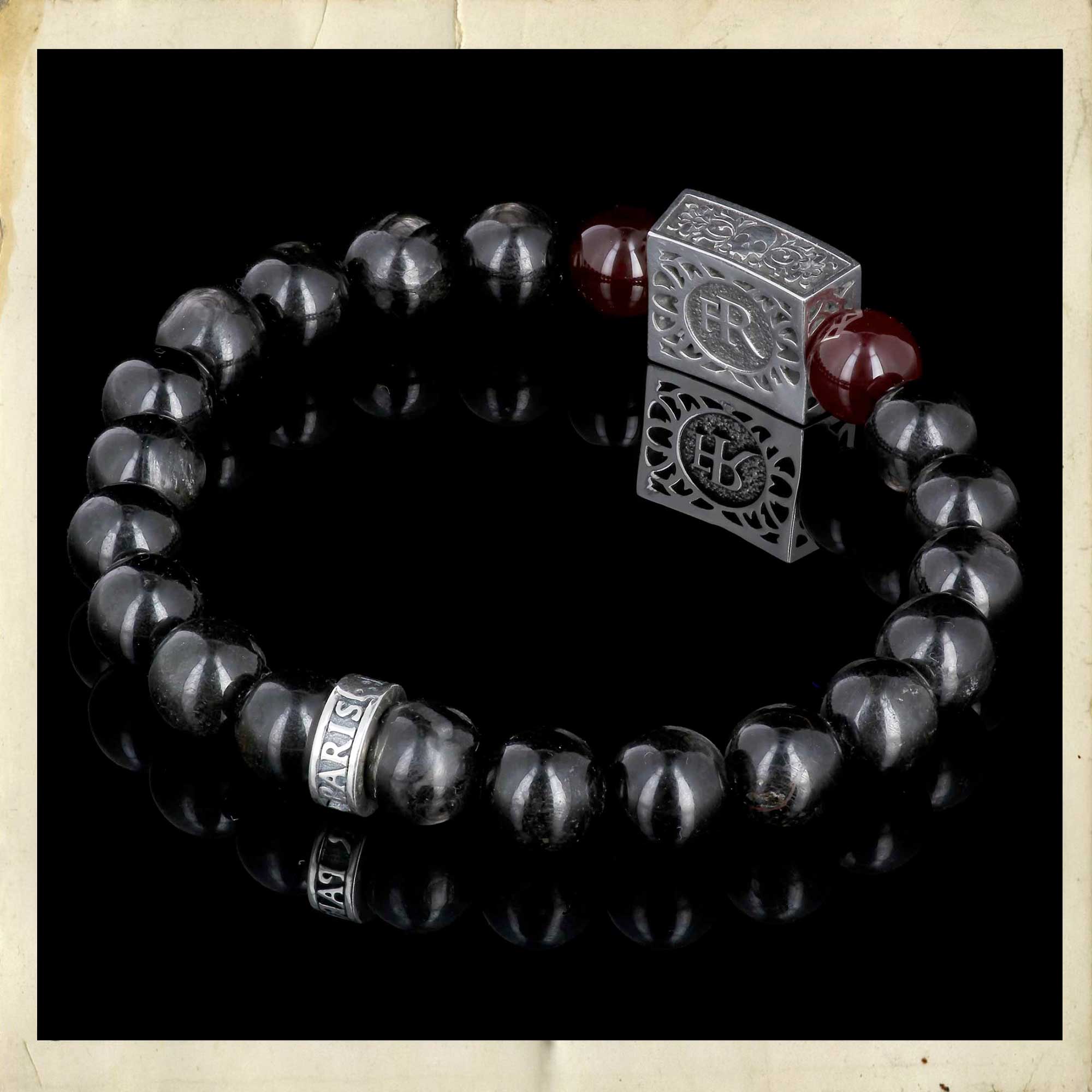 À la Vie, à la Mort - Hypersthene and red jade bracelet