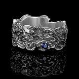 Tidal Wave - 925 Sterling Silver Ring with lab sapphire