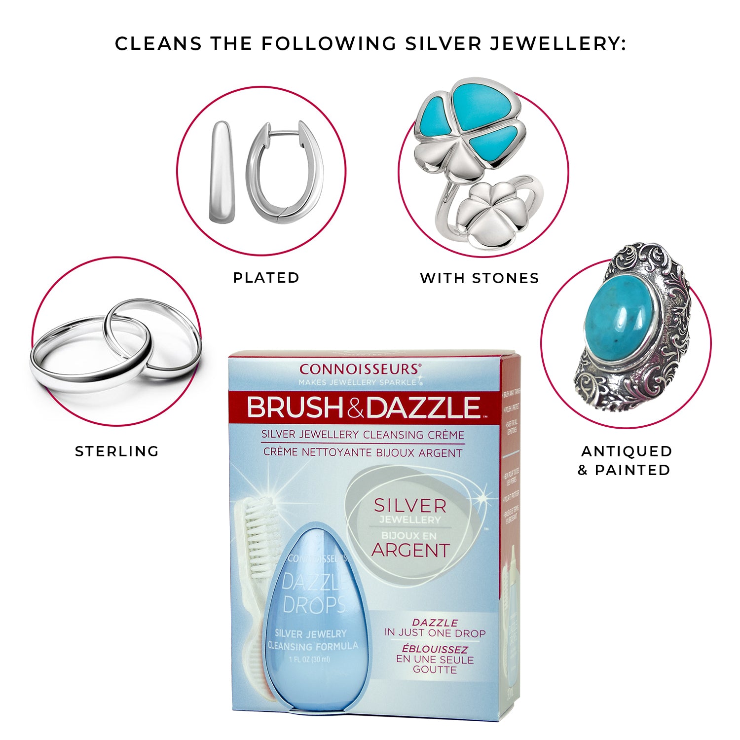 Crème nettoyante pour bijoux argent Dazzle Drops by Connoisseurs©