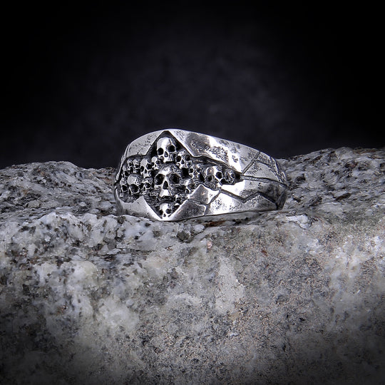 Ad Petram - Bague avec têtes de morts en argent 925 Sterling