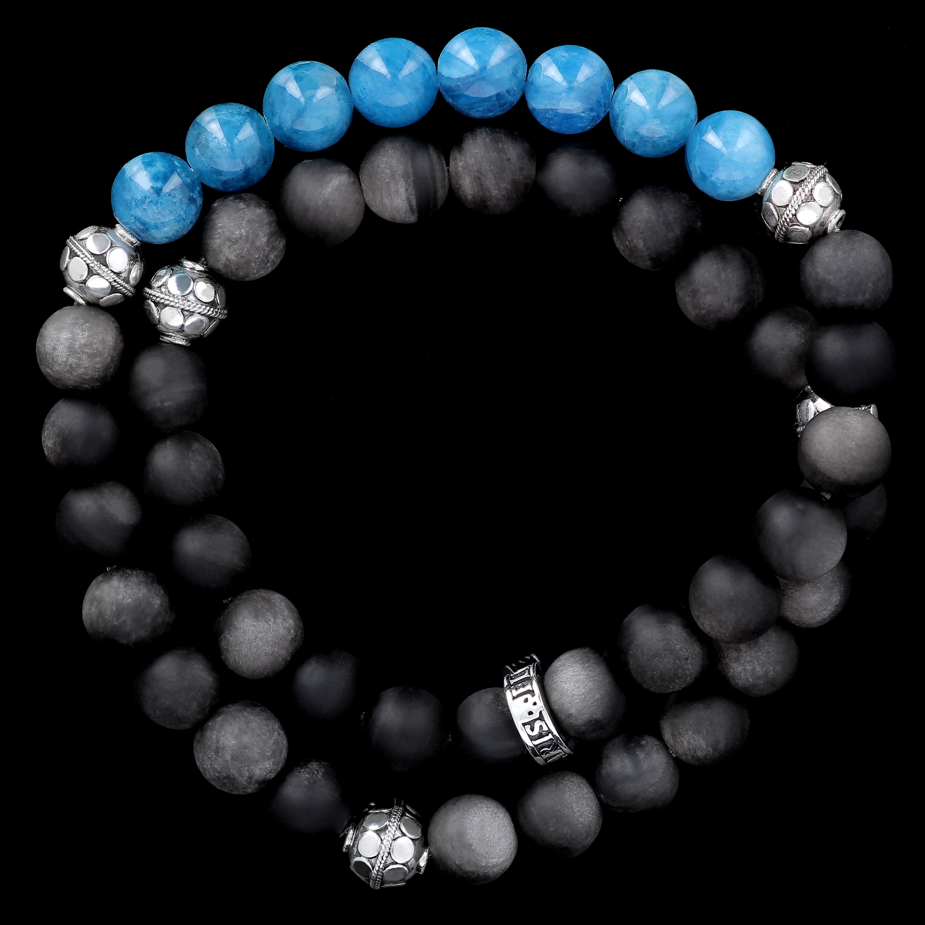 Bali Breeze - Silver Obsidian and Apatite Bracelet