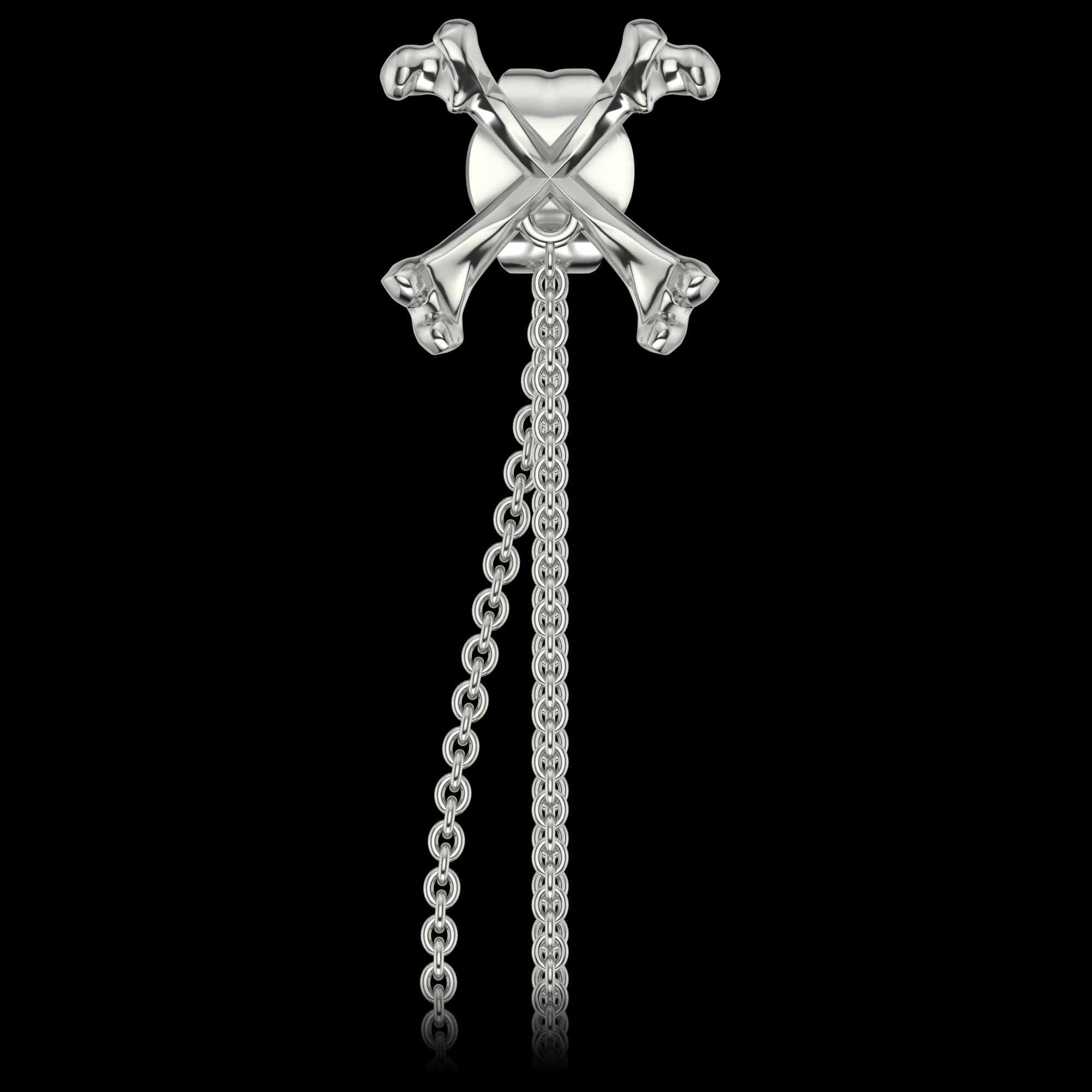Emeraldas - Boucle d'oreille crossbones avec chaîne pendante