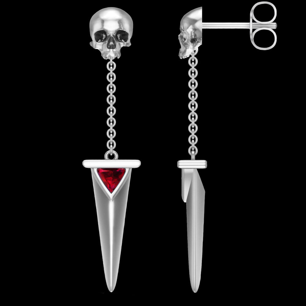 Blood Dagger earring in silver and red Cz Diamond