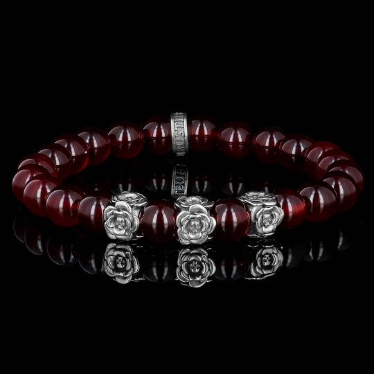Les Roses de Bonny - Red jade and 925 silver bracelet