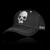 Jolly Roger black 3D skull embroidery cap with white accents