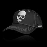 Jolly Roger black 3D skull embroidery cap with white accents