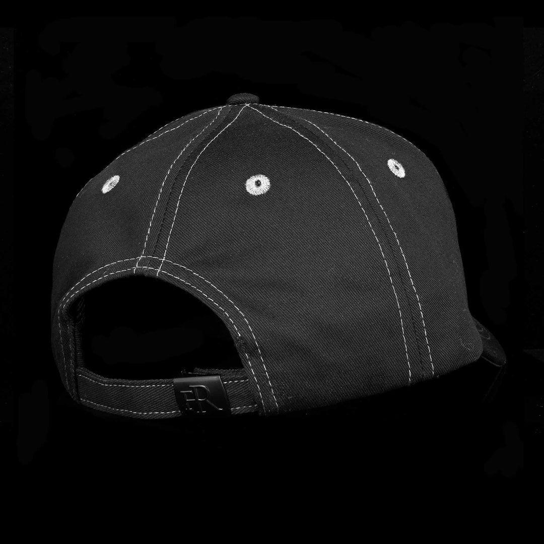 Jolly Roger black 3D skull embroidery cap with white accents