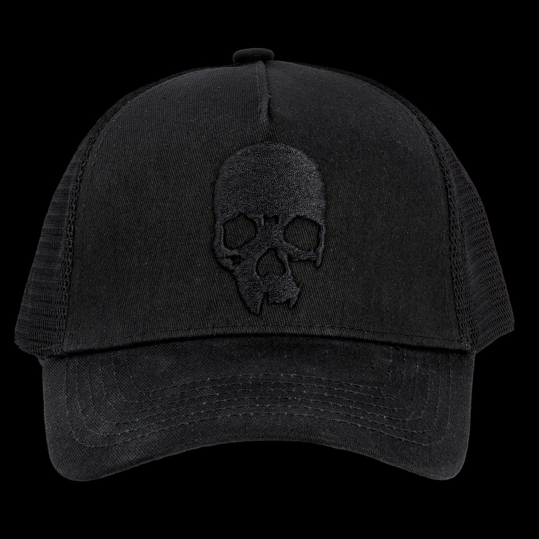 Casquette trucker broderie 3D tête de mort Jolly Roger noire