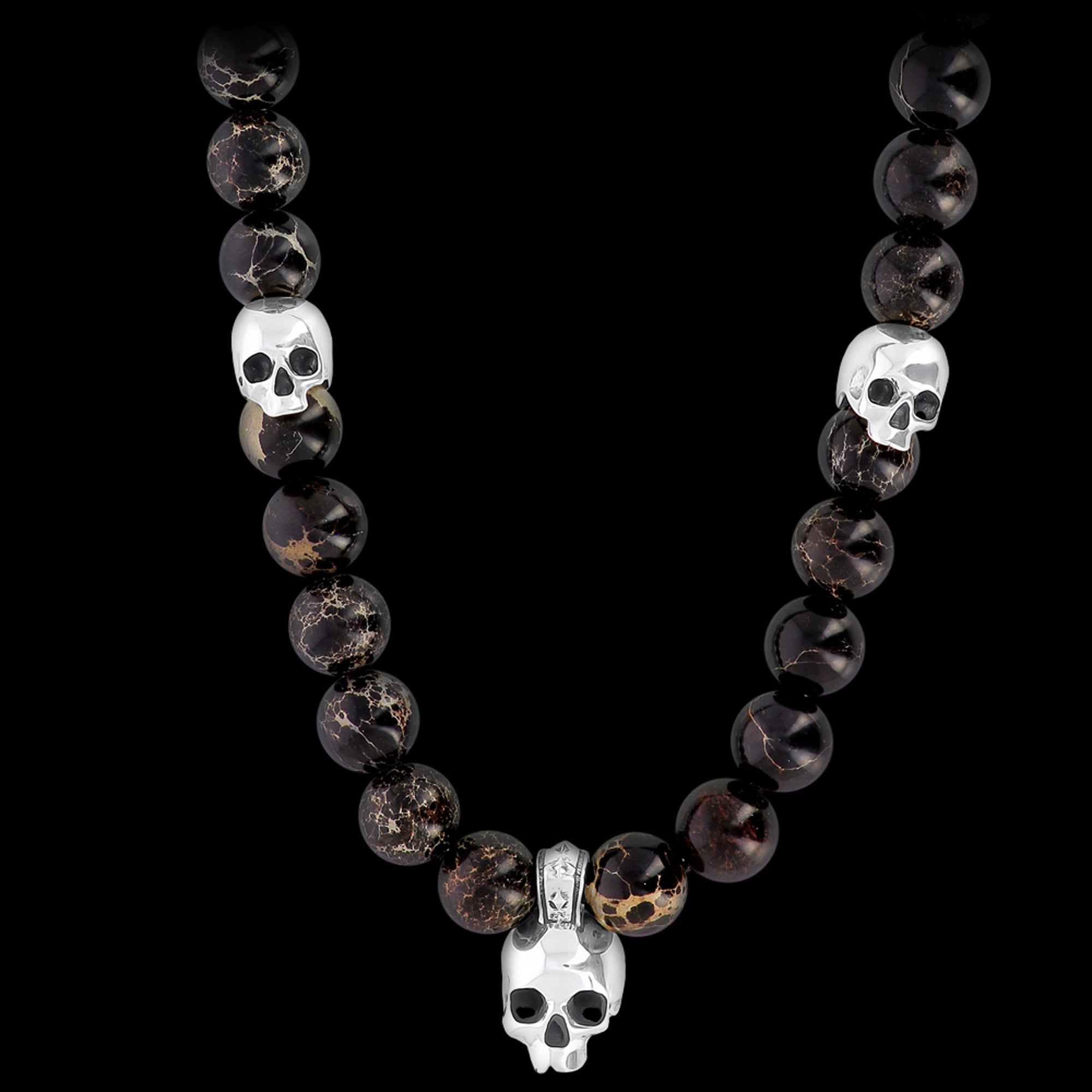 In Nomine Patris - Halskette aus Halbedelsteinen und silbernen Totenköpfen