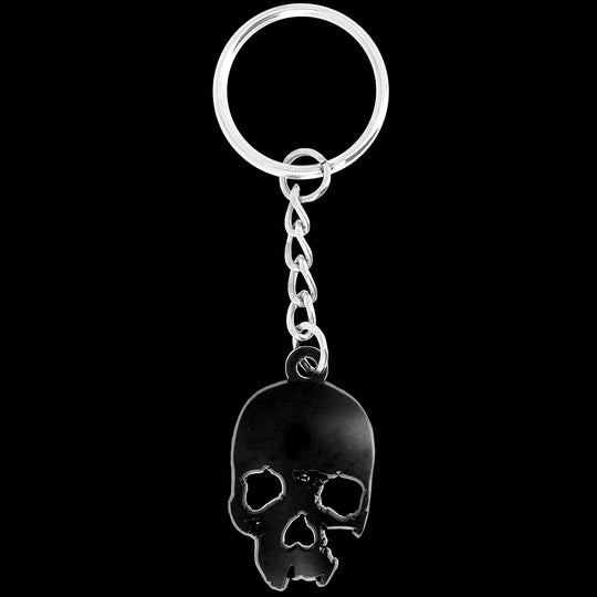 Jolly Roger black metal skull keychain