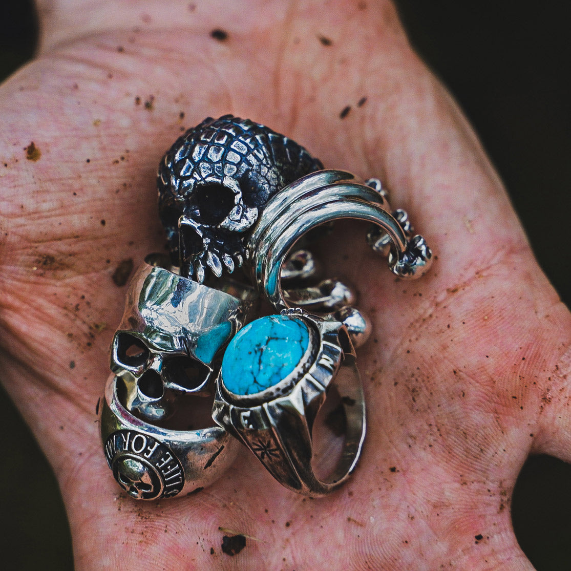 Hamlet Sobek - Bague crâne crocodile en argent 925 Sterling