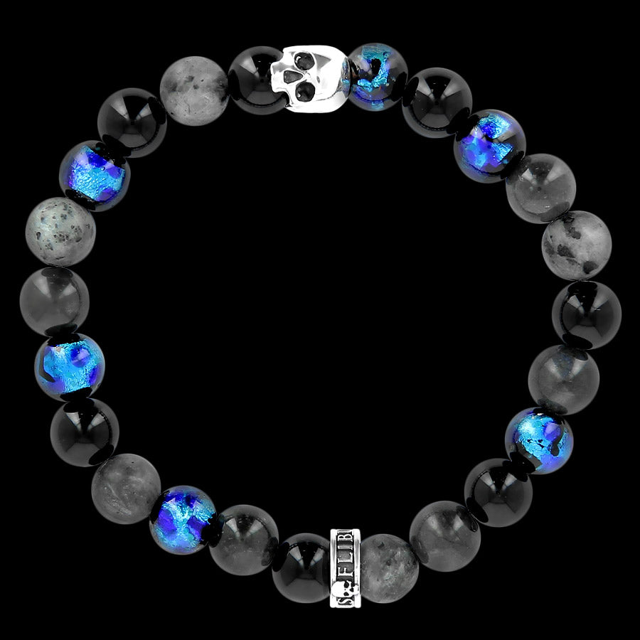 Premium K.I.S.S. Candy Okinawa - bracelet en perles de verre traditionnelles bleues d'Okinawa et argent 925 Sterling