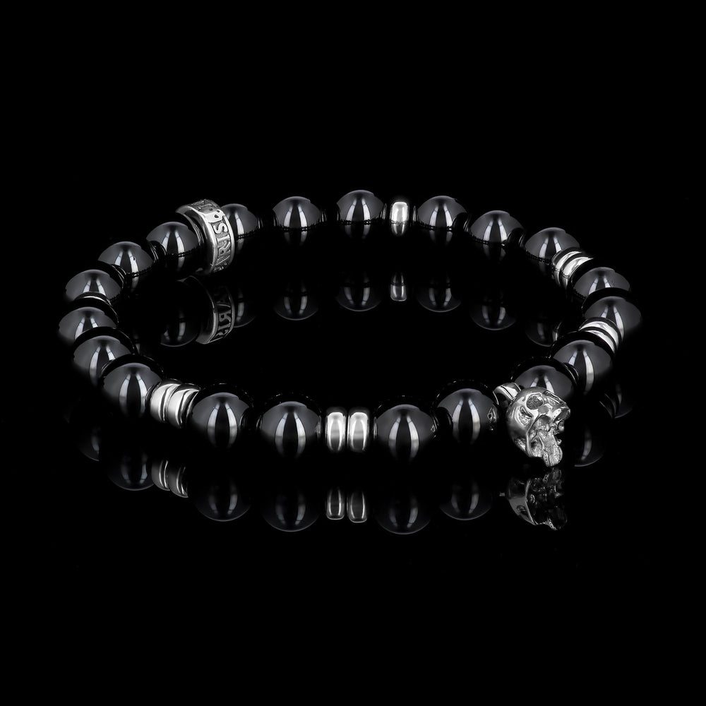 Midnight Skull Charm - Spinel and silver bracelet