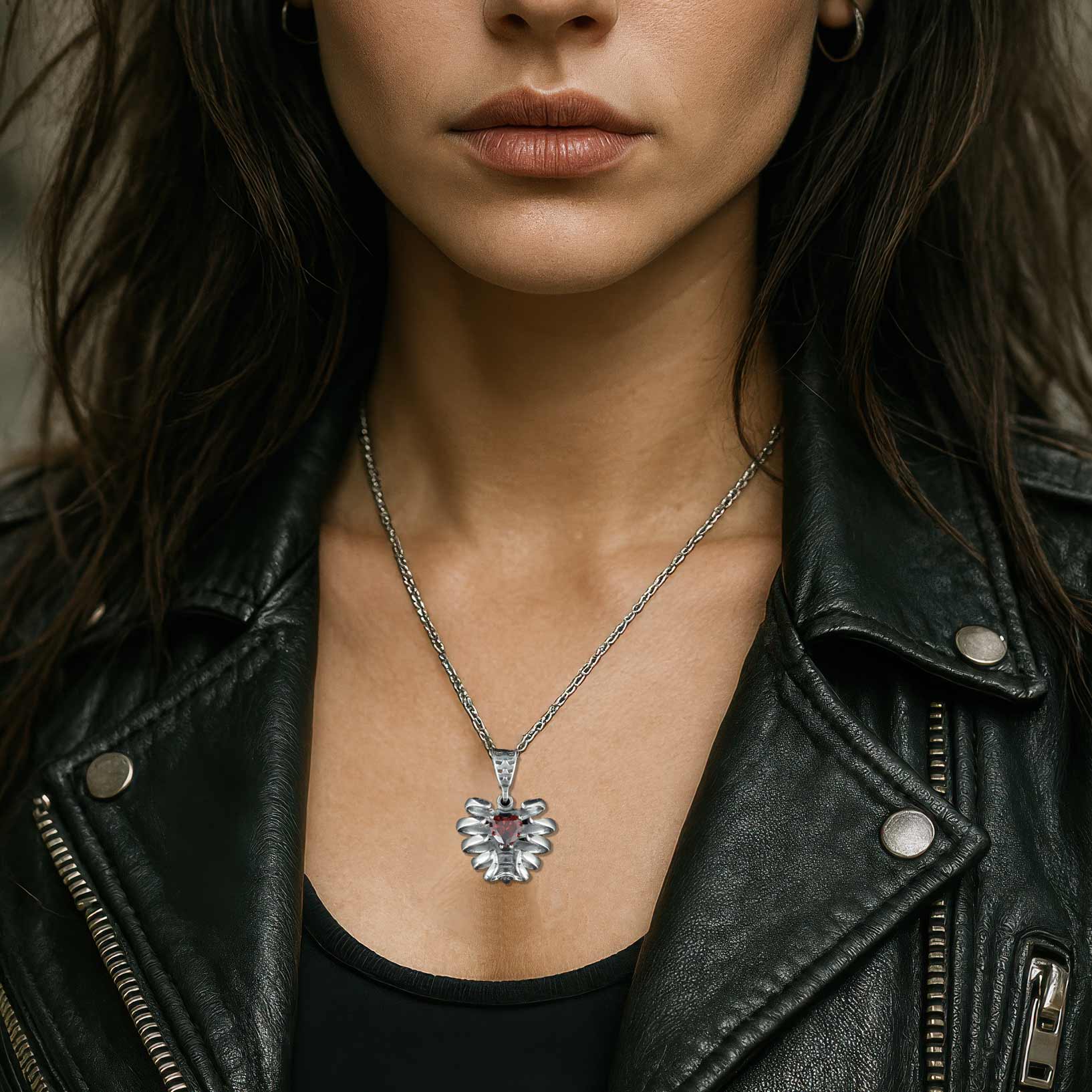 Pendentif seul - À Coeur Ouvert | Argent 925 et zirconium rouge