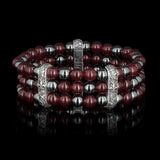 Queen Mary - 3 rows bracelet in red jade, hematite and 925 silver