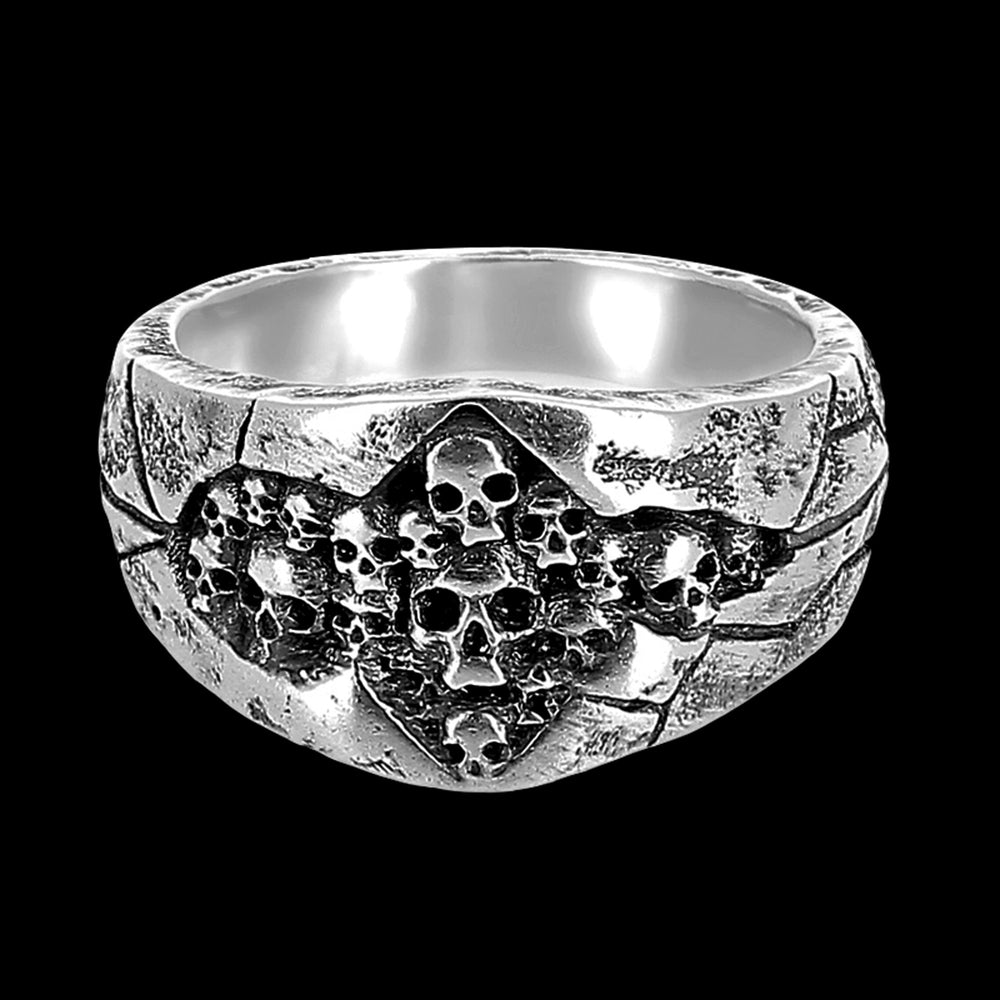 Ad Petram - Bague avec têtes de morts en argent 925 Sterling