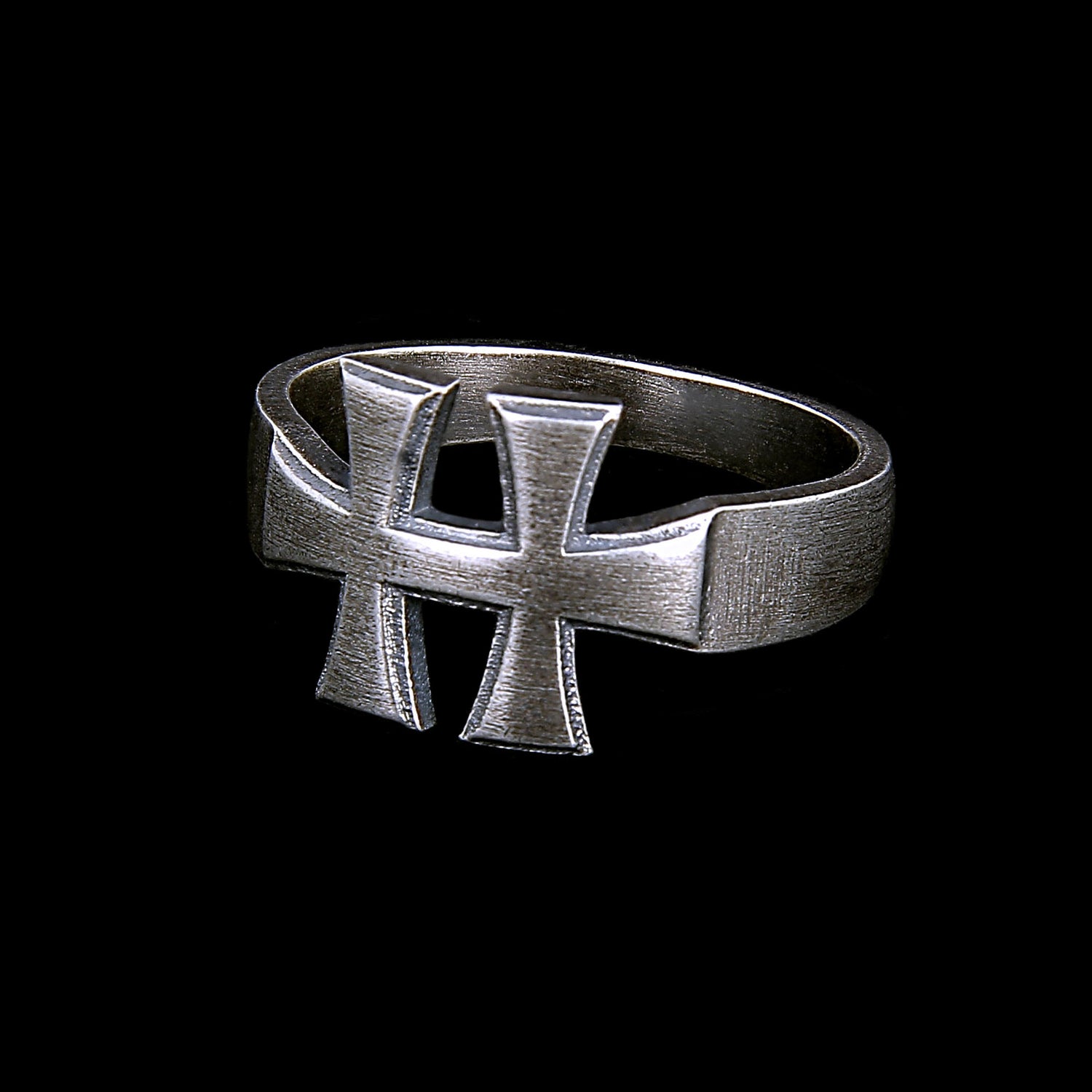 Hellfest H antique Sterling silver ring