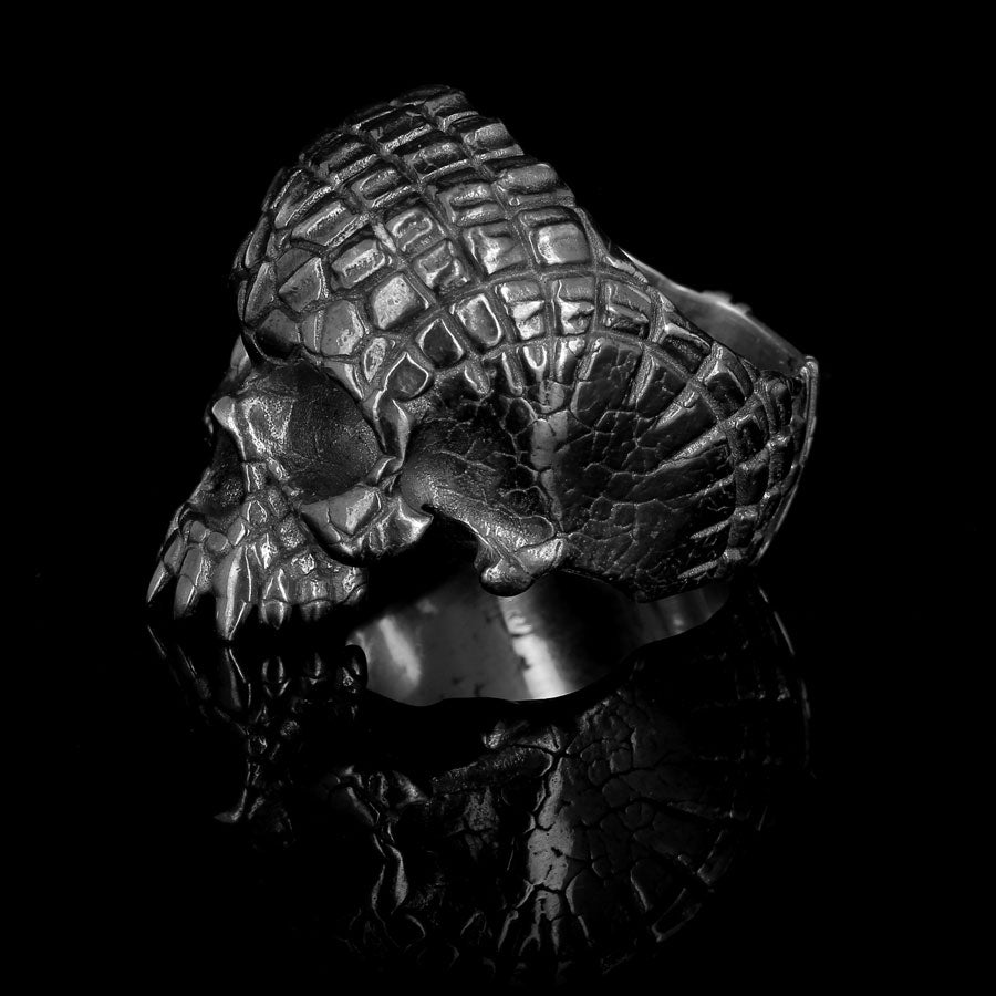 Hamlet Sobek - Bague crâne crocodile en argent 925 Sterling