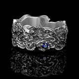 Tsunami | Ring aus 925er Sterlingsilber mit im Labor geschliffenem Saphir