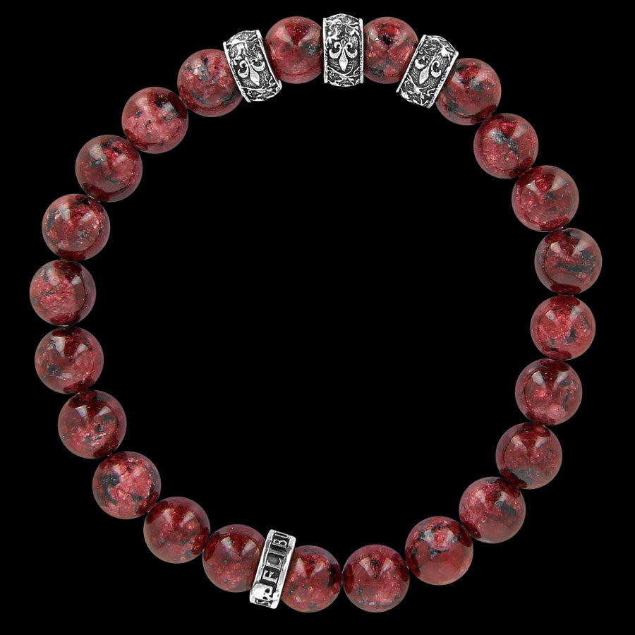 ROYALS - Red Jade and Sterling Silver bracelet with Lily flower spacer