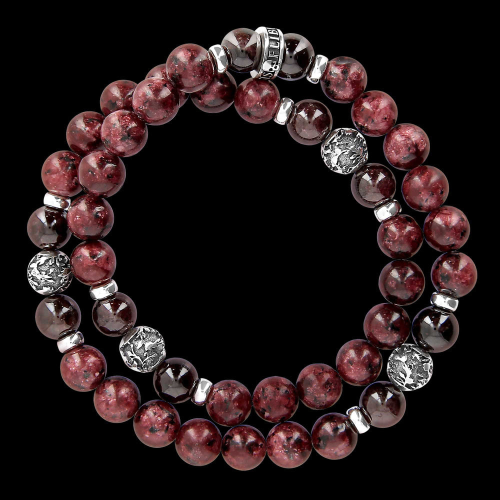 Royals Wrap - Deep red Jade and garnet bracelet