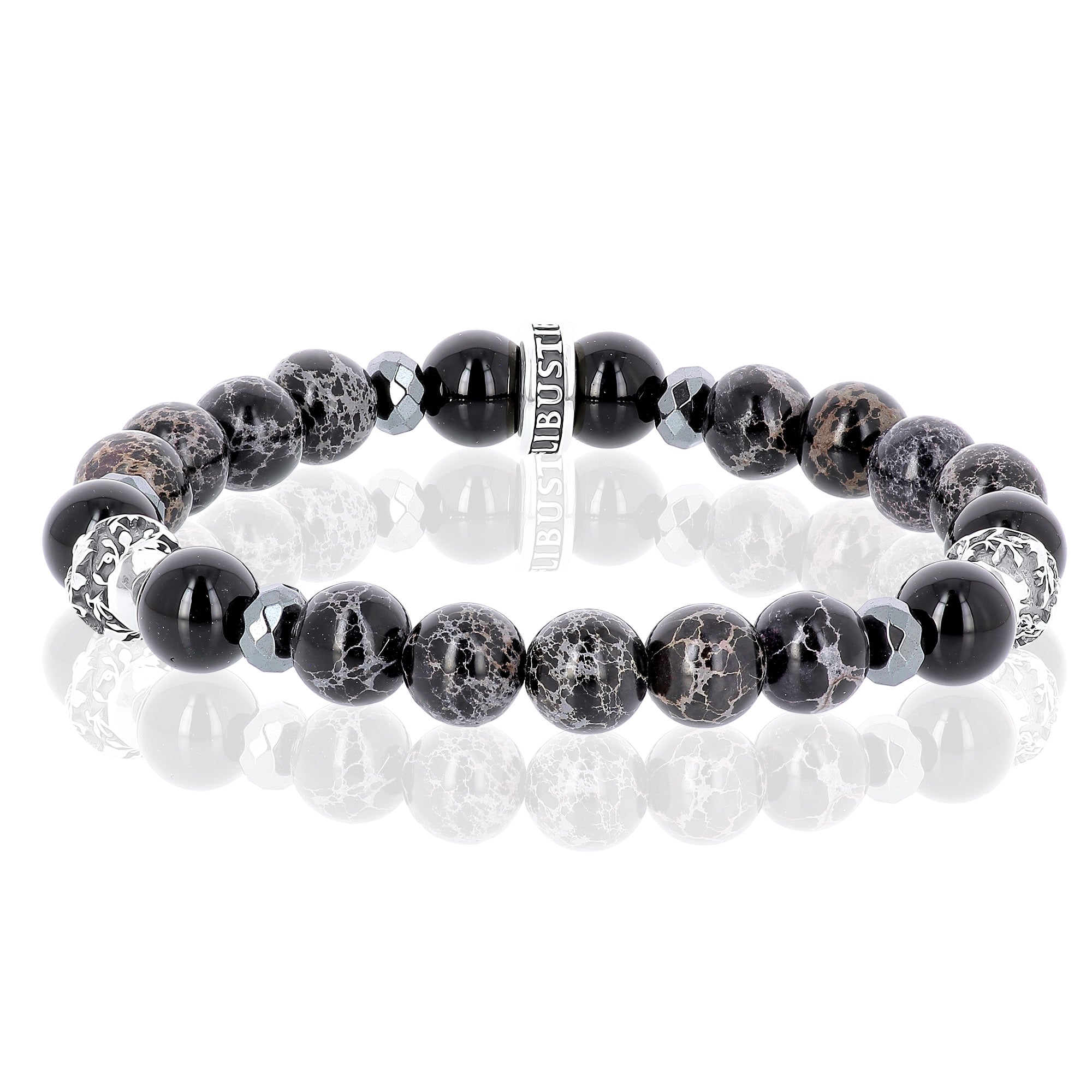 Royals K.I.S.S. - bracelet en jaspe imperial noir, hematite et argent