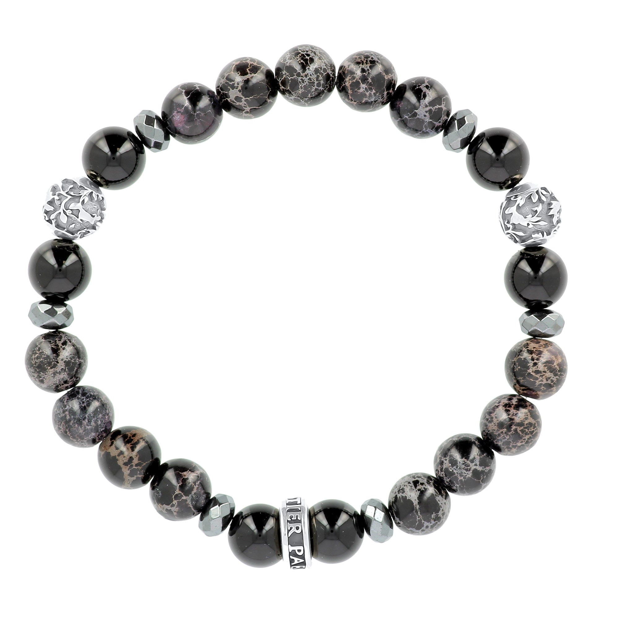 Royals K.I.S.S. - bracelet en jaspe imperial noir, hematite et argent