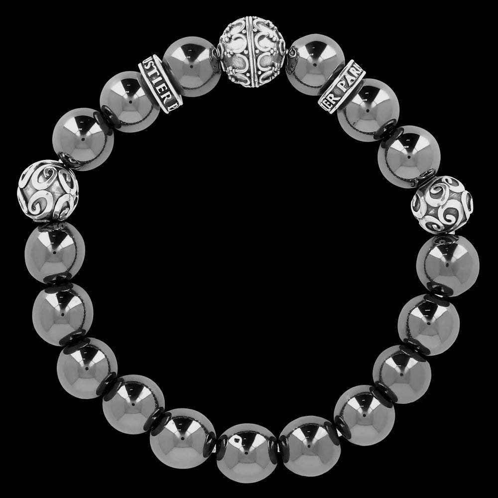 Silver Grenade Mirror - hematite handmade bracelet