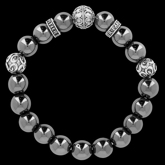 Silver Grenade Mirror - hematite handmade bracelet