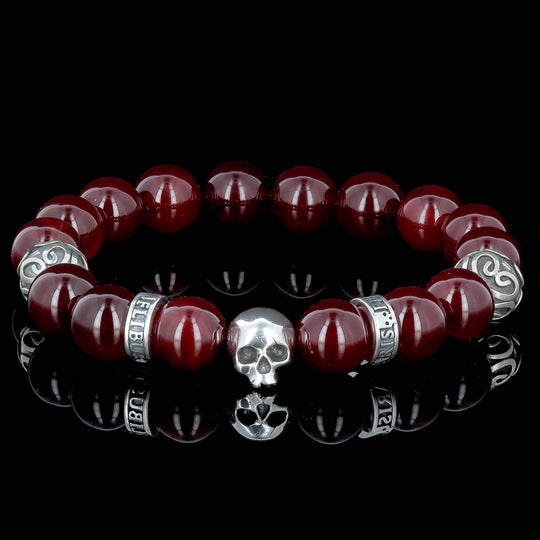 Silver Grenade Skull | Red Jade Bracelet