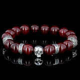 Silver Grenade Skull | Bracelet en Jade Rouge
