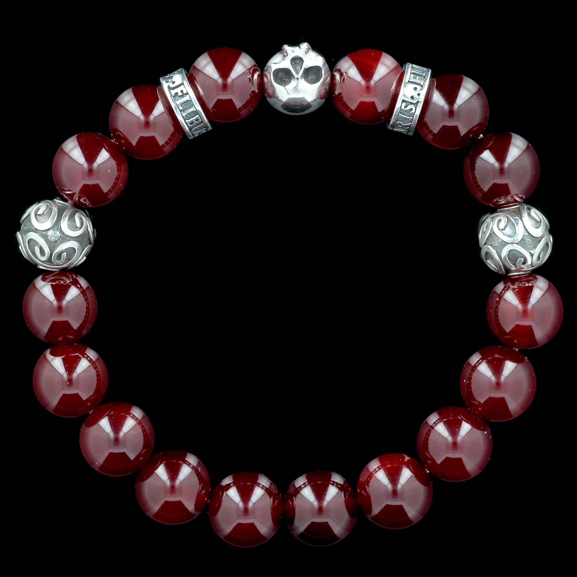 Silver Grenade Skull | Bracelet en Jade Rouge