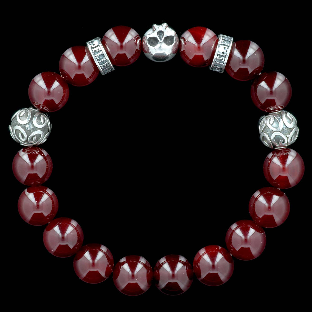 Silver Grenade Skull | Red Jade Bracelet