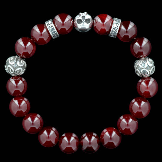 Silver Grenade Skull | Red Jade Bracelet