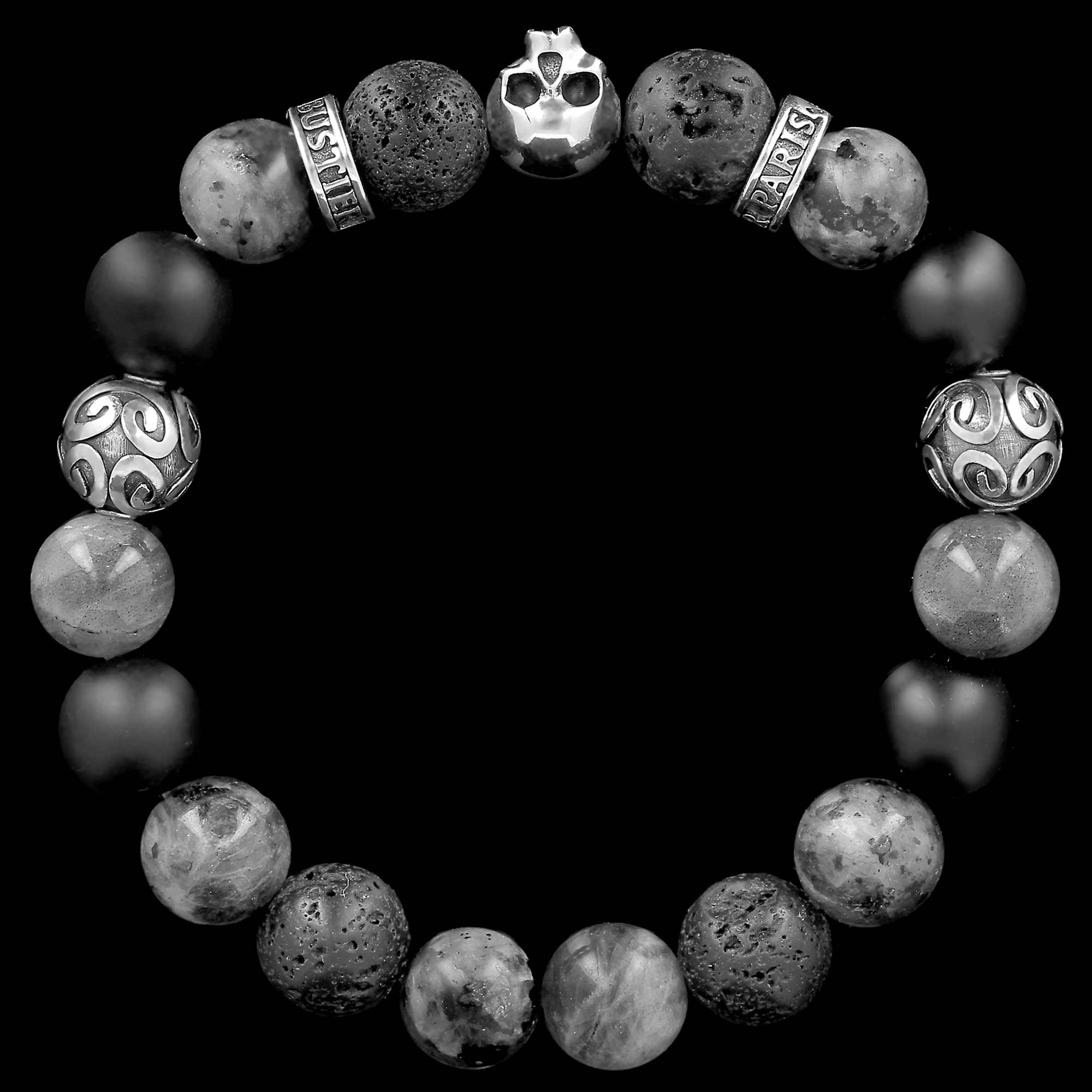 Silver Grenade Skull Candy Inagua - Bracelet en pierres fines et argent 925