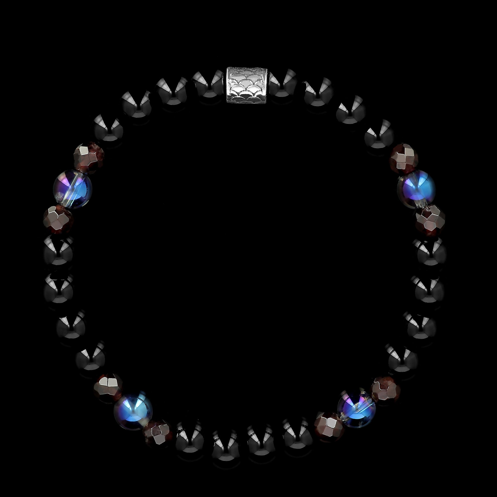 Mini Sirene Ligeia - Bracelet en onyx, grenat et quartz crystal bleu
