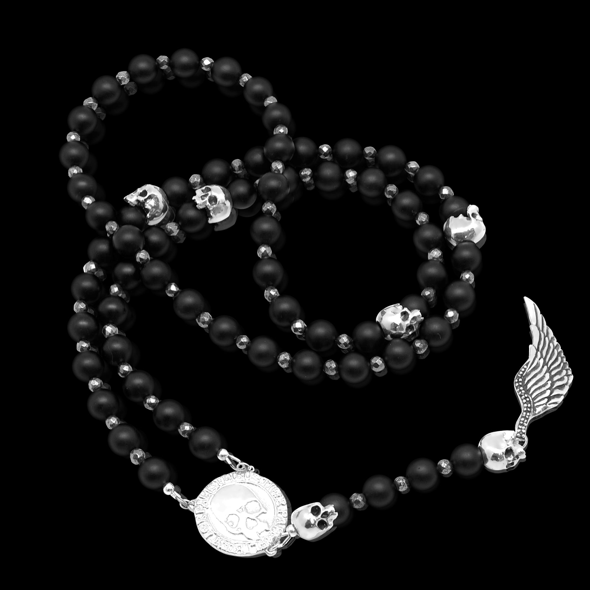 Silverage - Sterling silver and matte onyx rosary