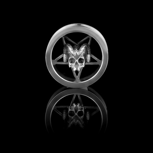 666 - Satanic Cross and Demon Skull Sterling Silver Ear Tunnel