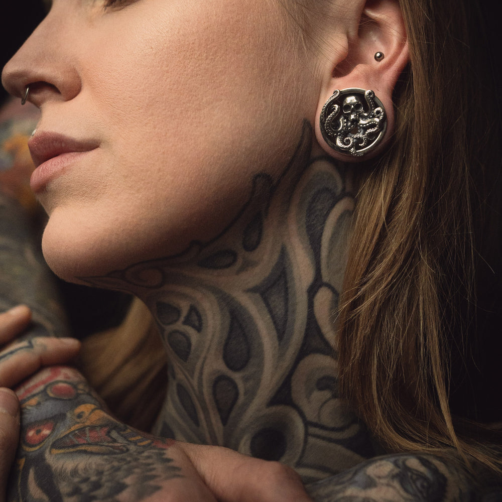 Sterling Silver Ear Tunnel - The Kraken