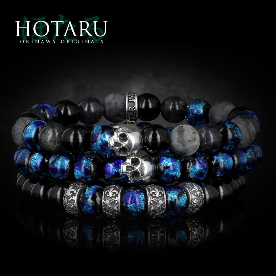 Premium Royals Pacific - bracelet en spinelles et perles Hotaru traditionnelles d'Okinawa et argent 925 Sterlin