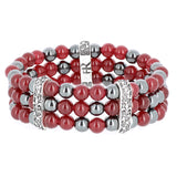 Queen Mary - 3 rows bracelet in red jade, hematite and 925 silver