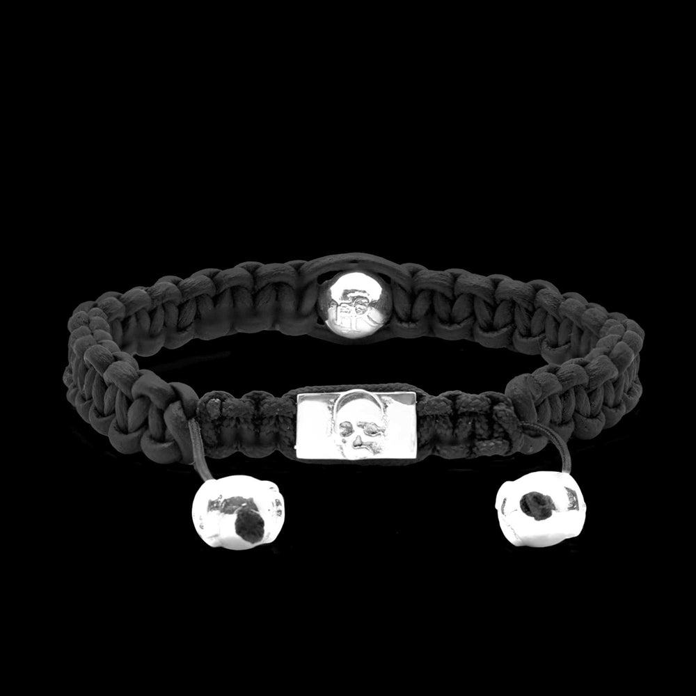 Skull String Black - geflochtenes Lederarmband