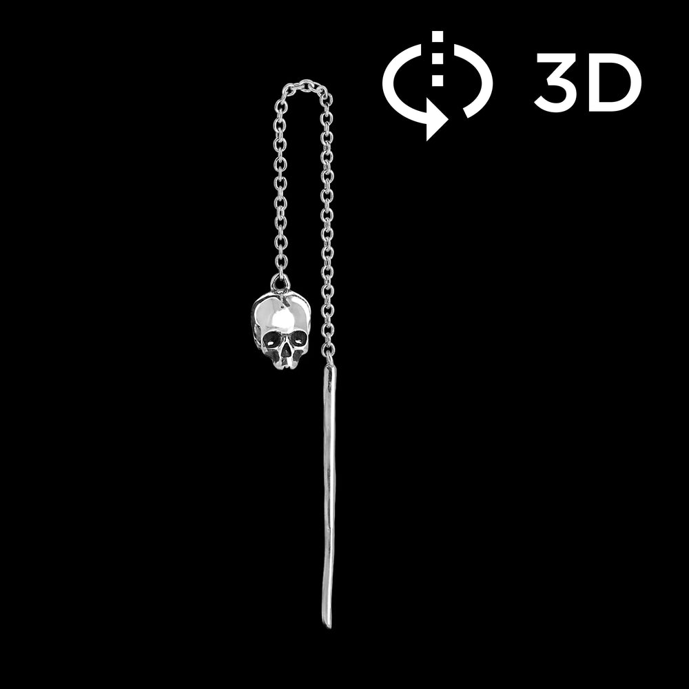 Skull and Bones silver drop earring