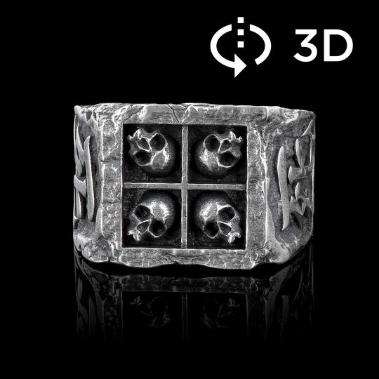 死 Shi - Sterling Silver Ring with skulls