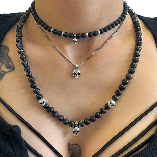 In Nomine Patris - Collier en jaspe impérial et cranes en argent