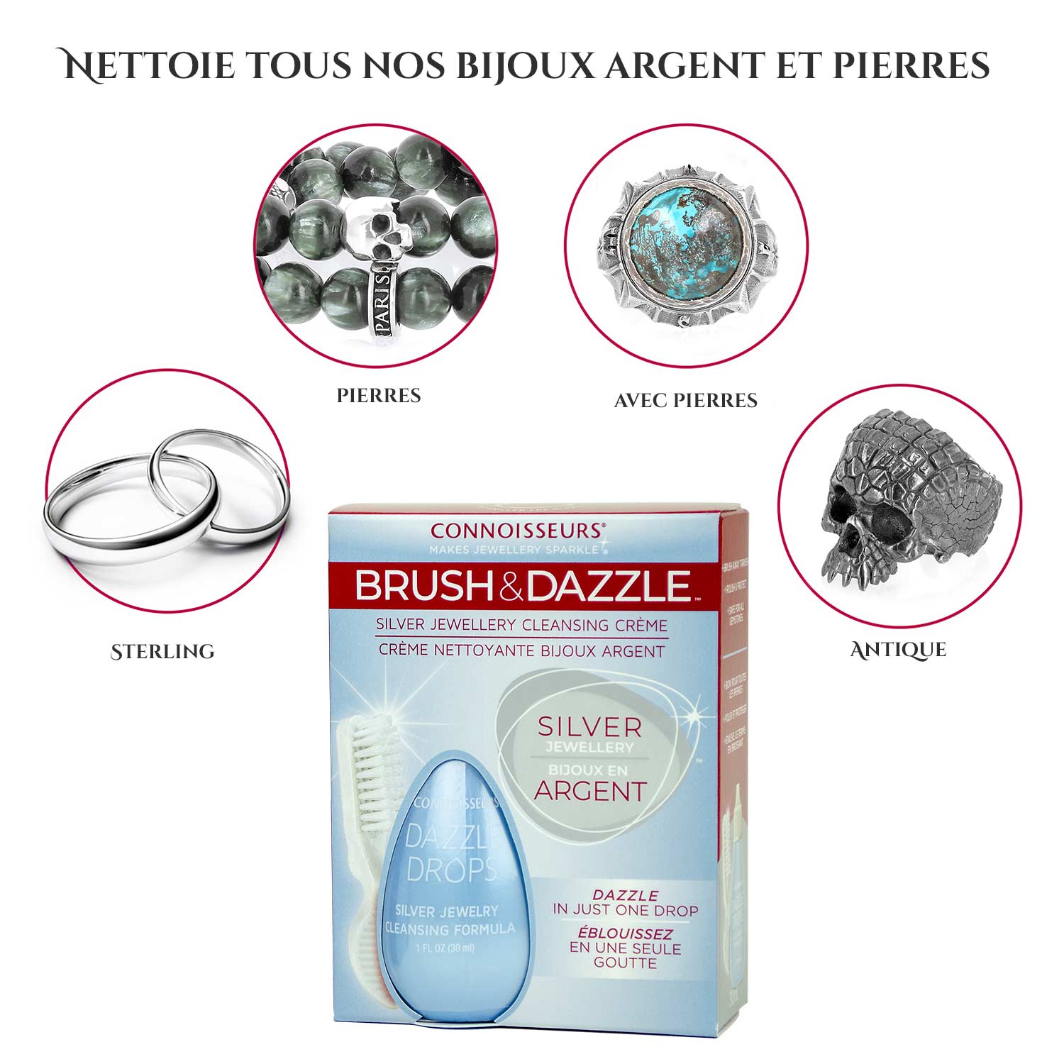 Crème nettoyante pour bijoux argent Dazzle Drops by Connoisseurs©